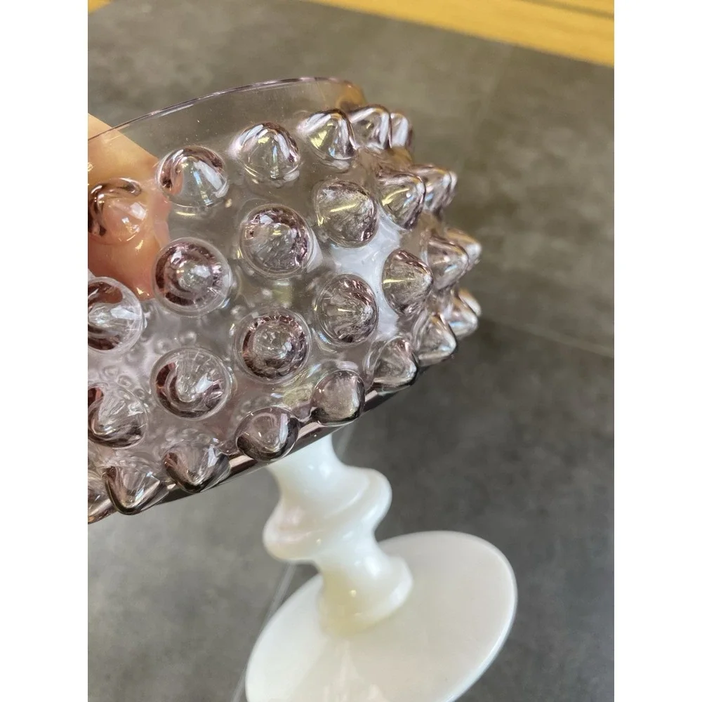 VTG Imperial MCM Amethyst Purple Hobnail Milk Glass Pedestal Candy Dish